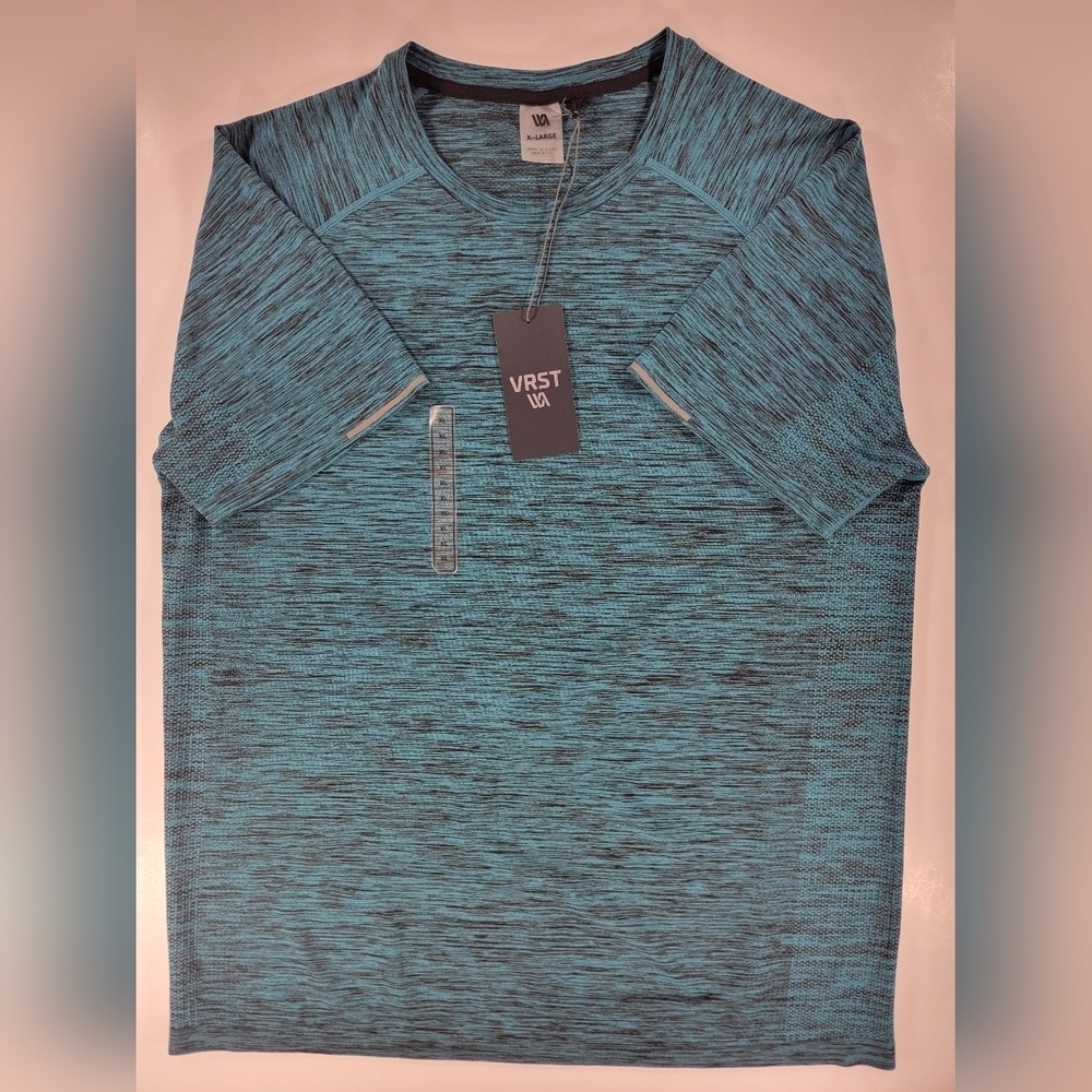 NEW VRST Seamless Short Sleeve Tee T-Shirt Men’s XL Scuba Blue Black Heather NWT